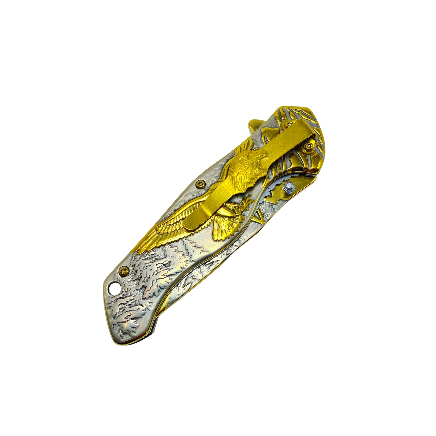 8 1/4" Overall Knife w Silver/Gold Eagle Design