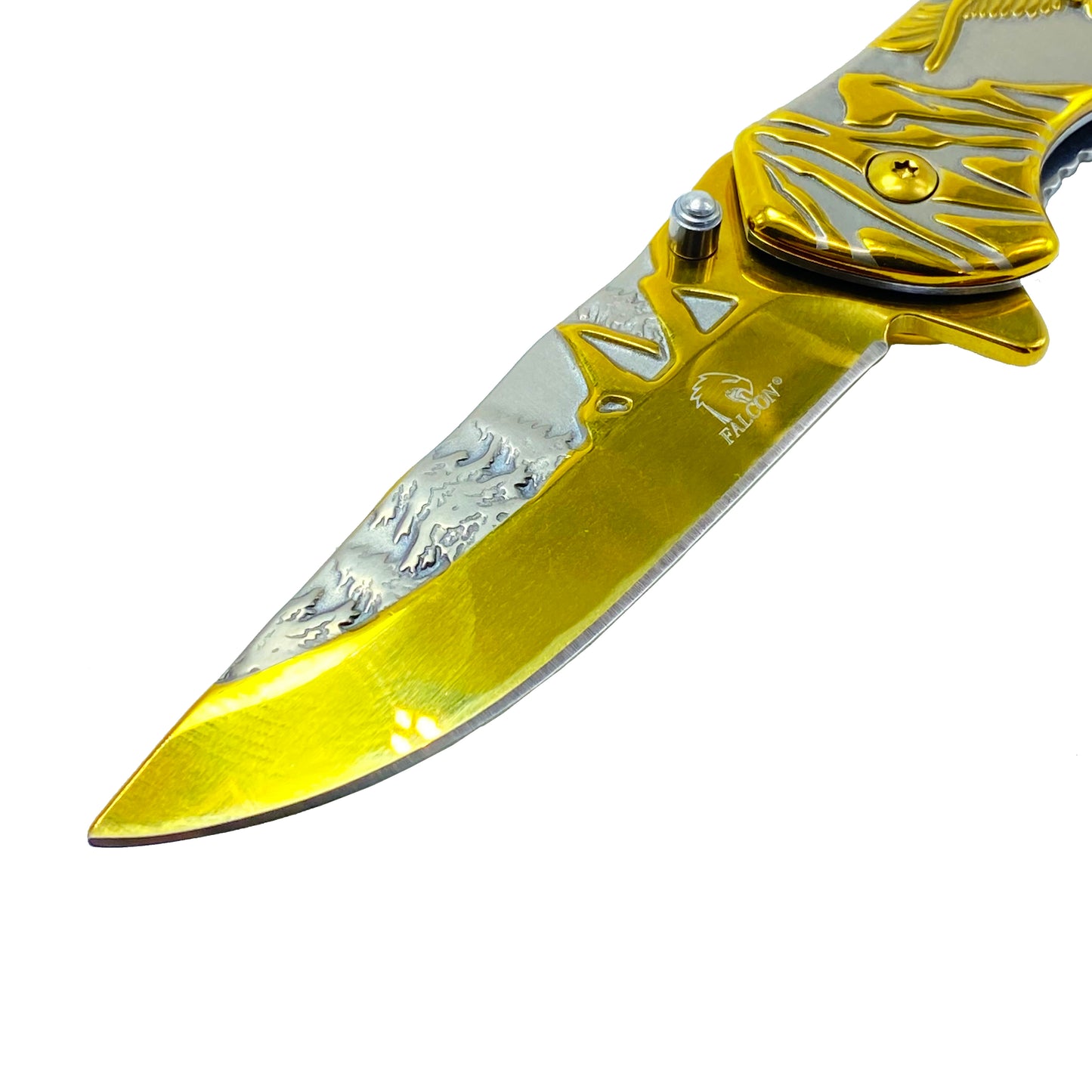 8 1/4" Overall Knife w Silver/Gold Eagle Design