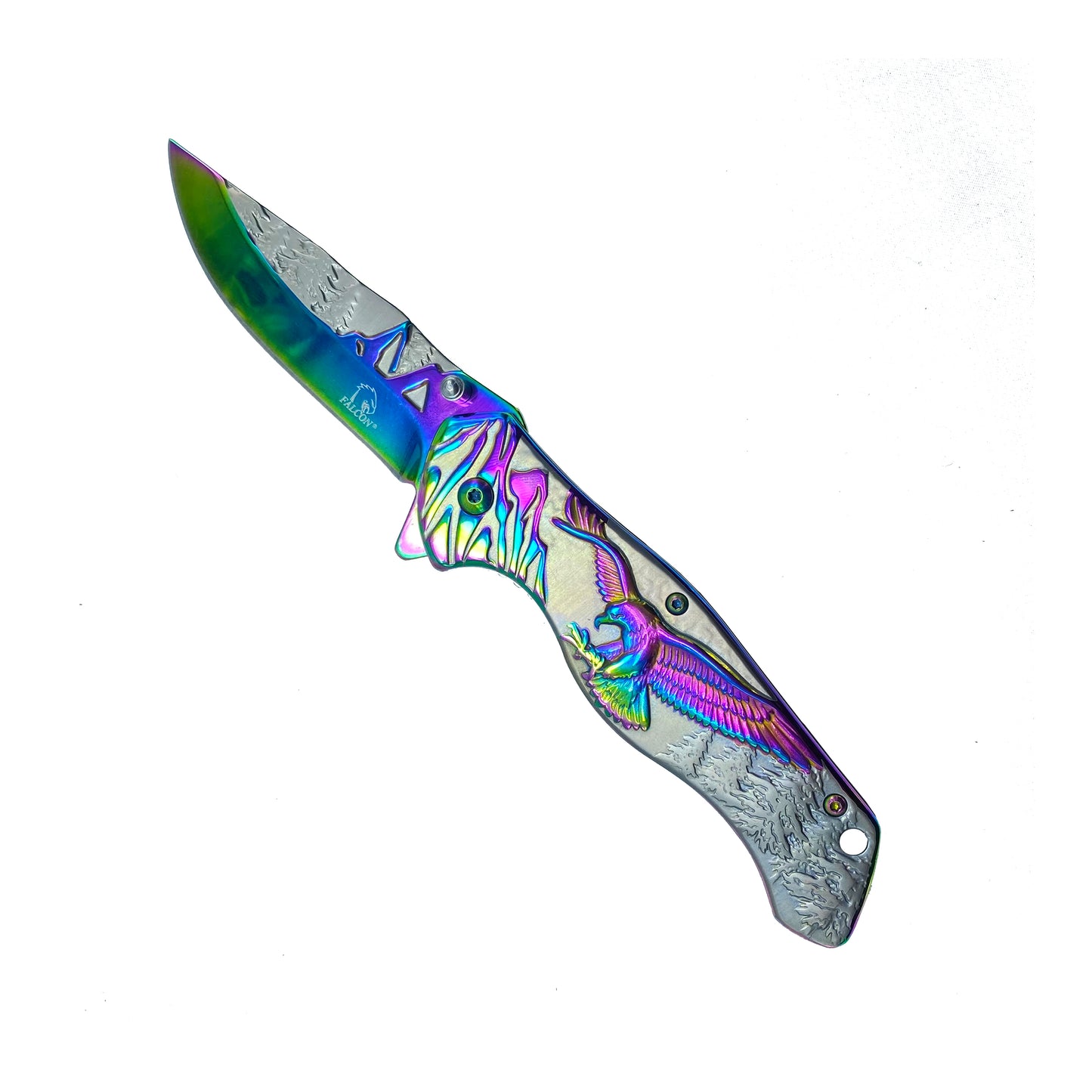 8 1/4" Overall Knife w Silver/Rainbow Eagle Design