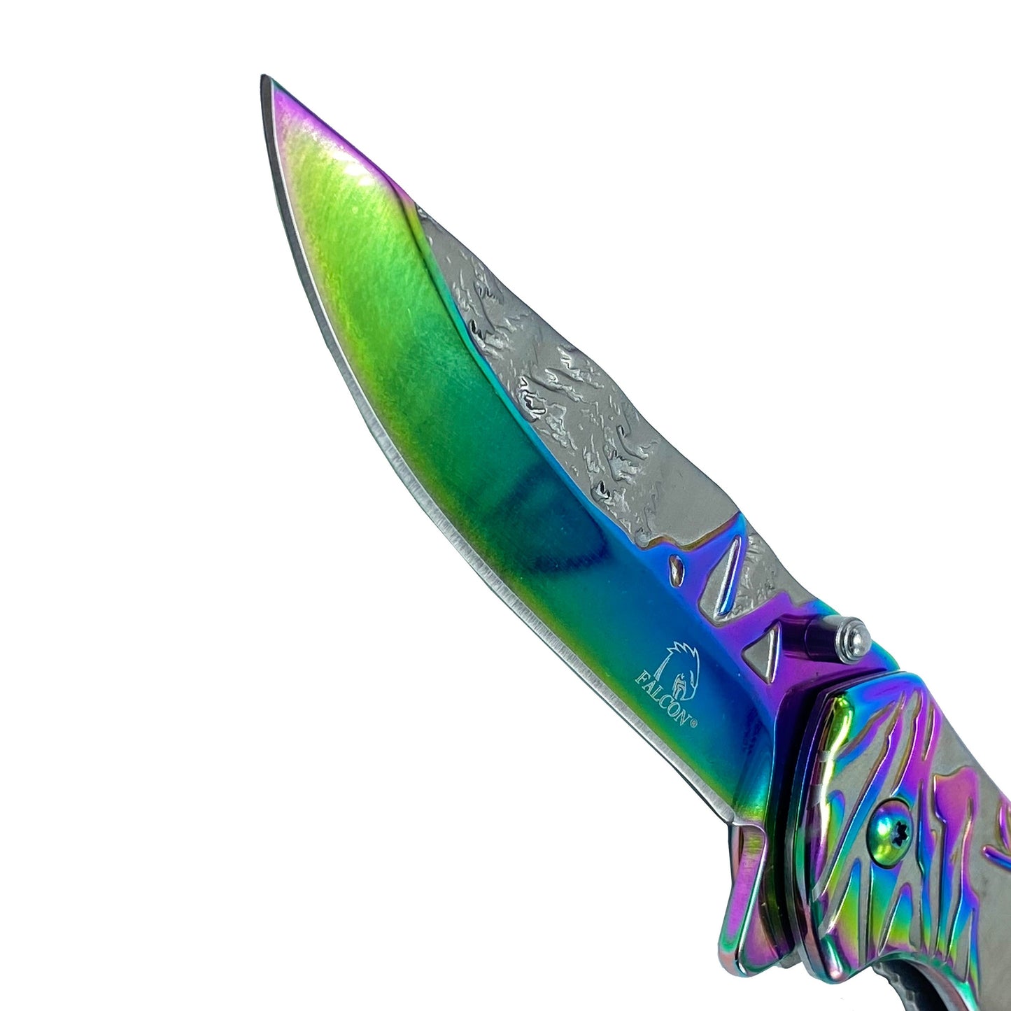 8 1/4" Overall Knife w Silver/Rainbow Eagle Design