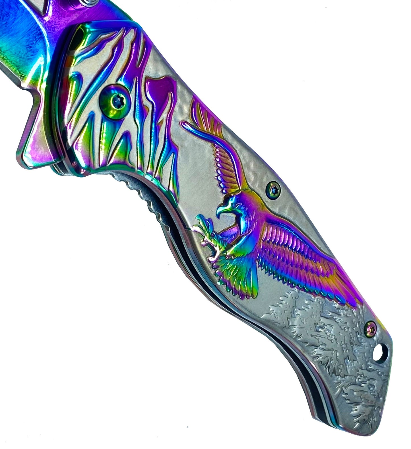 8 1/4" Overall Knife w Silver/Rainbow Eagle Design