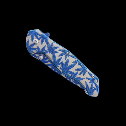 Wholesale Knives - Falcon 8" Pocket Knife w Blue Weed Design 