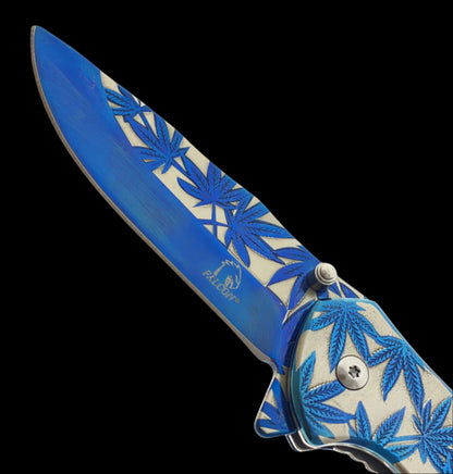 Wholesale Knives - Falcon 8" Pocket Knife w Blue Weed Design 