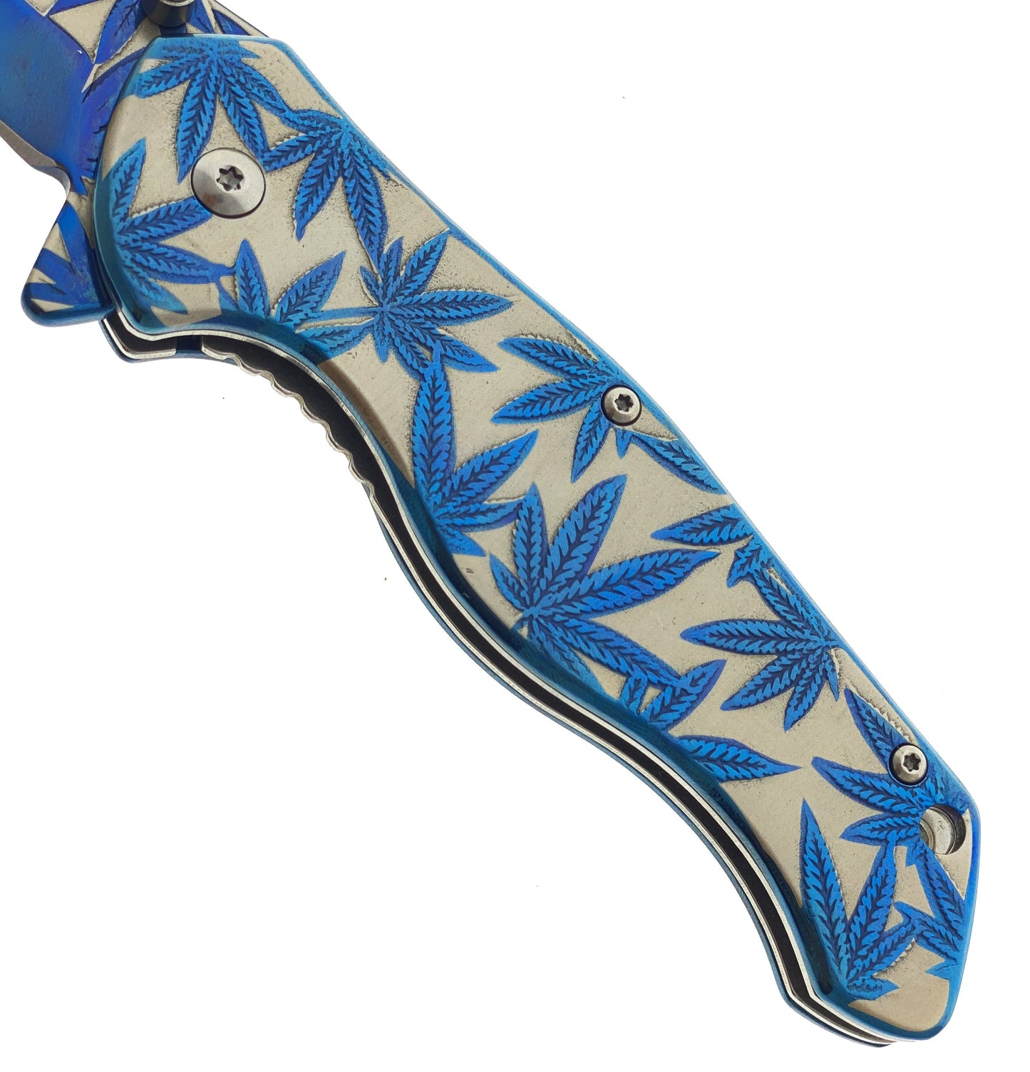 8" Overall Knife w Blue Marijuana Design