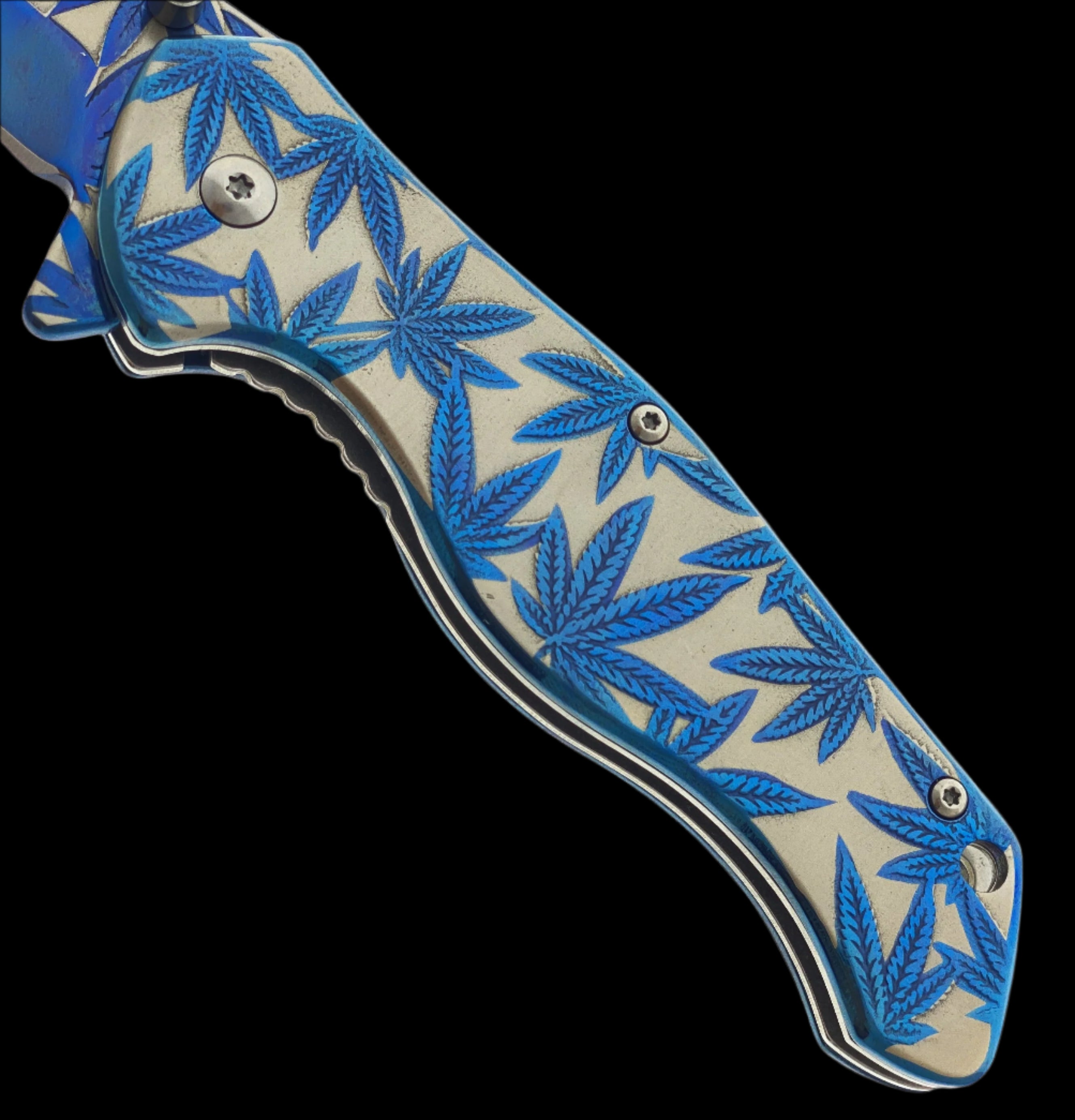 Wholesale Knives - Falcon 8" Pocket Knife w Blue Weed Design 