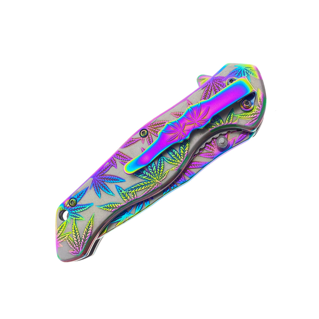 Wholesale Falcon Knives - Falcon Knife w Rainbow Marijuana Handle