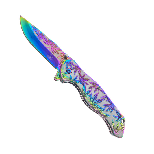 Wholesale Falcon Knives - Falcon Knife w Rainbow Marijuana Handle
