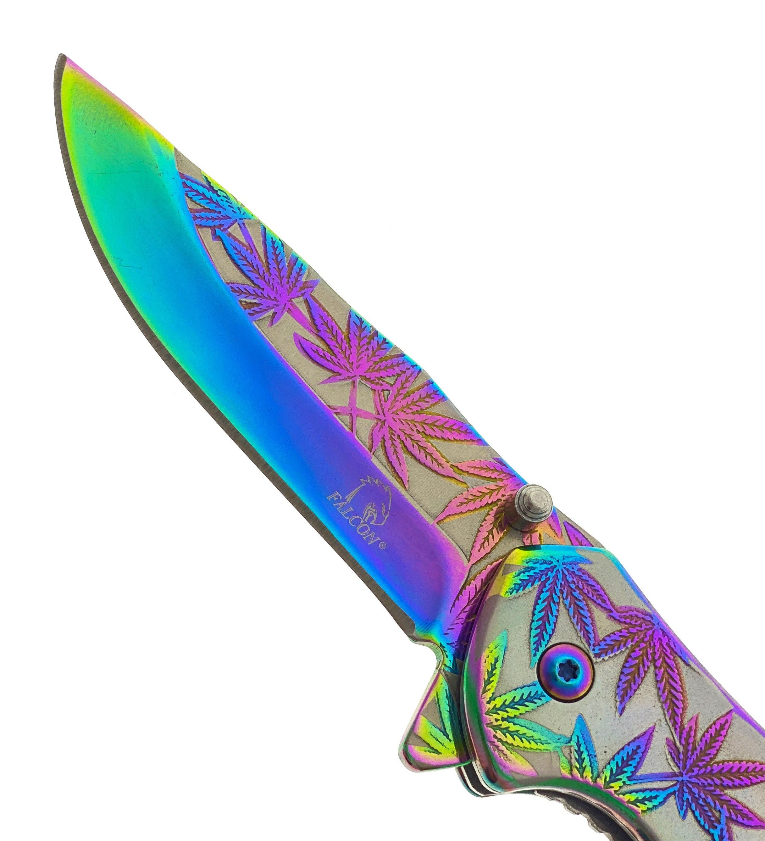 Wholesale Falcon Knives - Falcon Knife w Rainbow Marijuana Handle