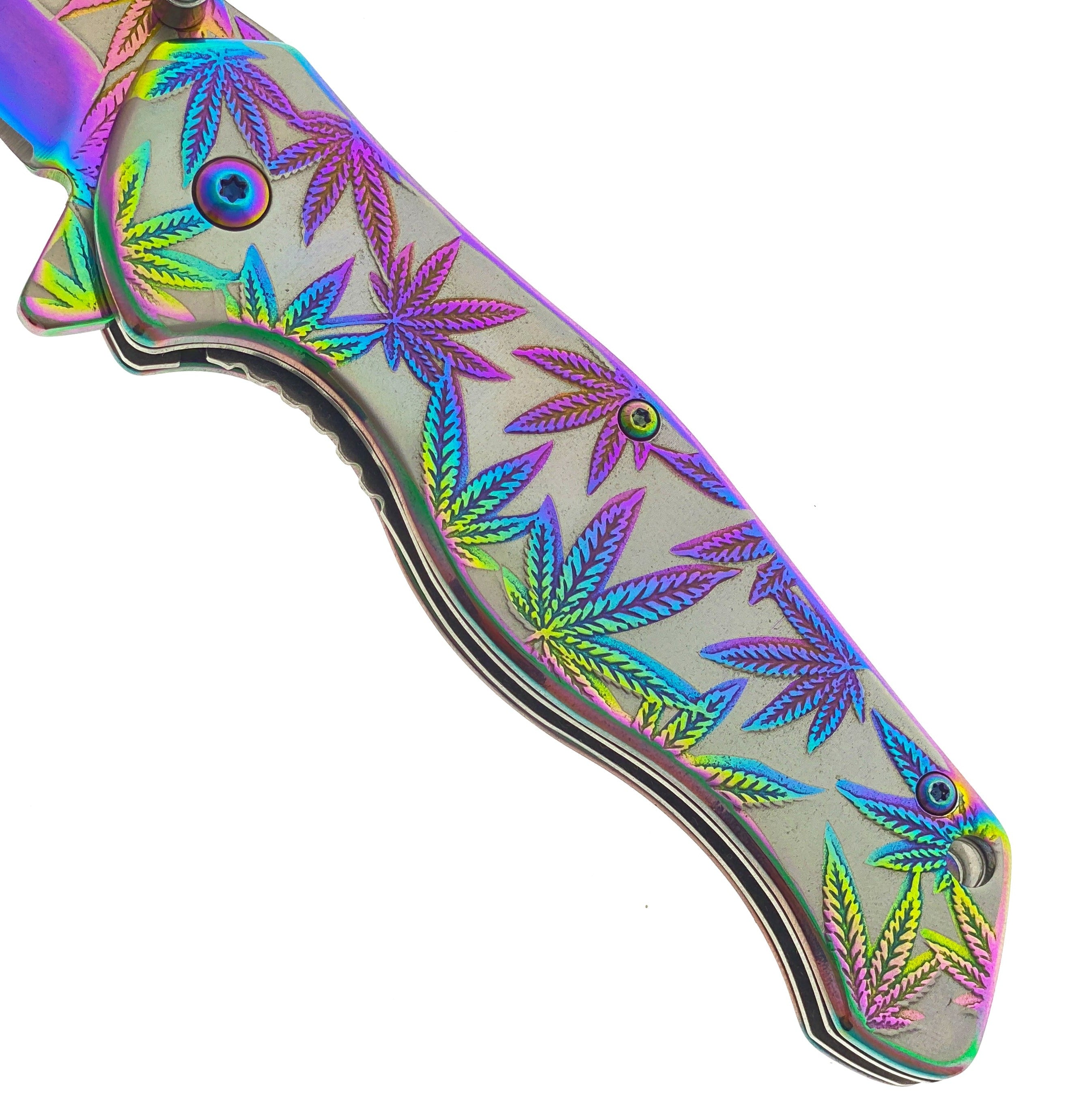 Wholesale Falcon Knives - Falcon Knife w Rainbow Marijuana Handle