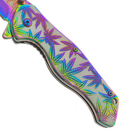 Wholesale Falcon Knives - Falcon Knife w Rainbow Marijuana Handle