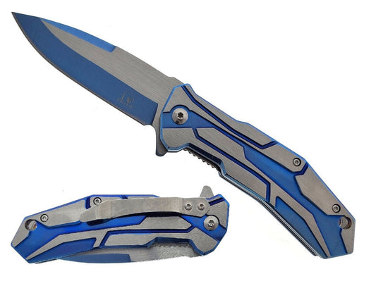 Falcon 7.5" Blue & Silver Spring Assisted Knife