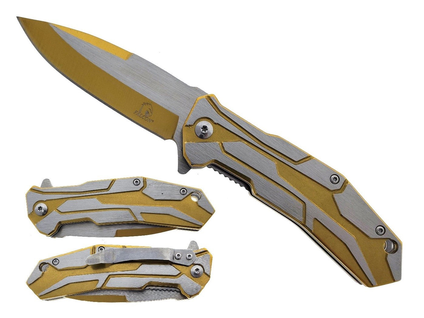 Falcon 7.5" Gold & Silver Spring Assisted Knife