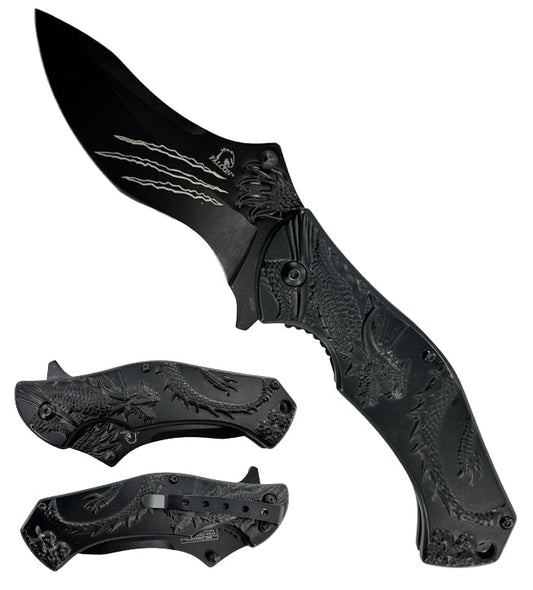 Falcon 7.75" Black Semi Automatic Dragon Pocket Knife