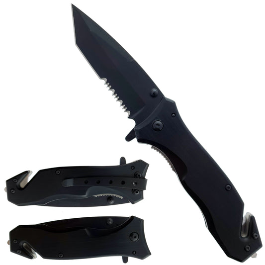 8" Black Spring Assisted Knife | Seat Belt Cutter & Glass Breaker