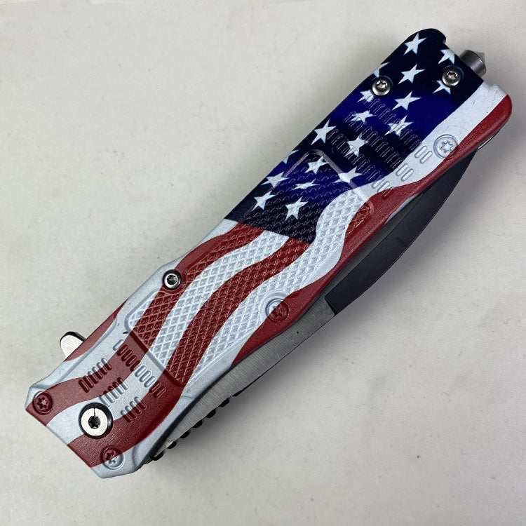 8"  Semi Automatic Folding Knife w/US Flag Handle