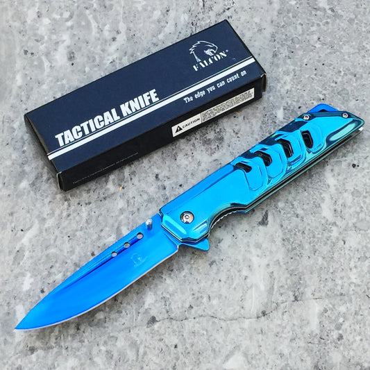 Falcon 8 3/4" Mirror Blue Spring Assisted Pocket Knife