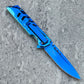 Falcon 8 3/4" Mirror Blue Spring Assisted Pocket Knife
