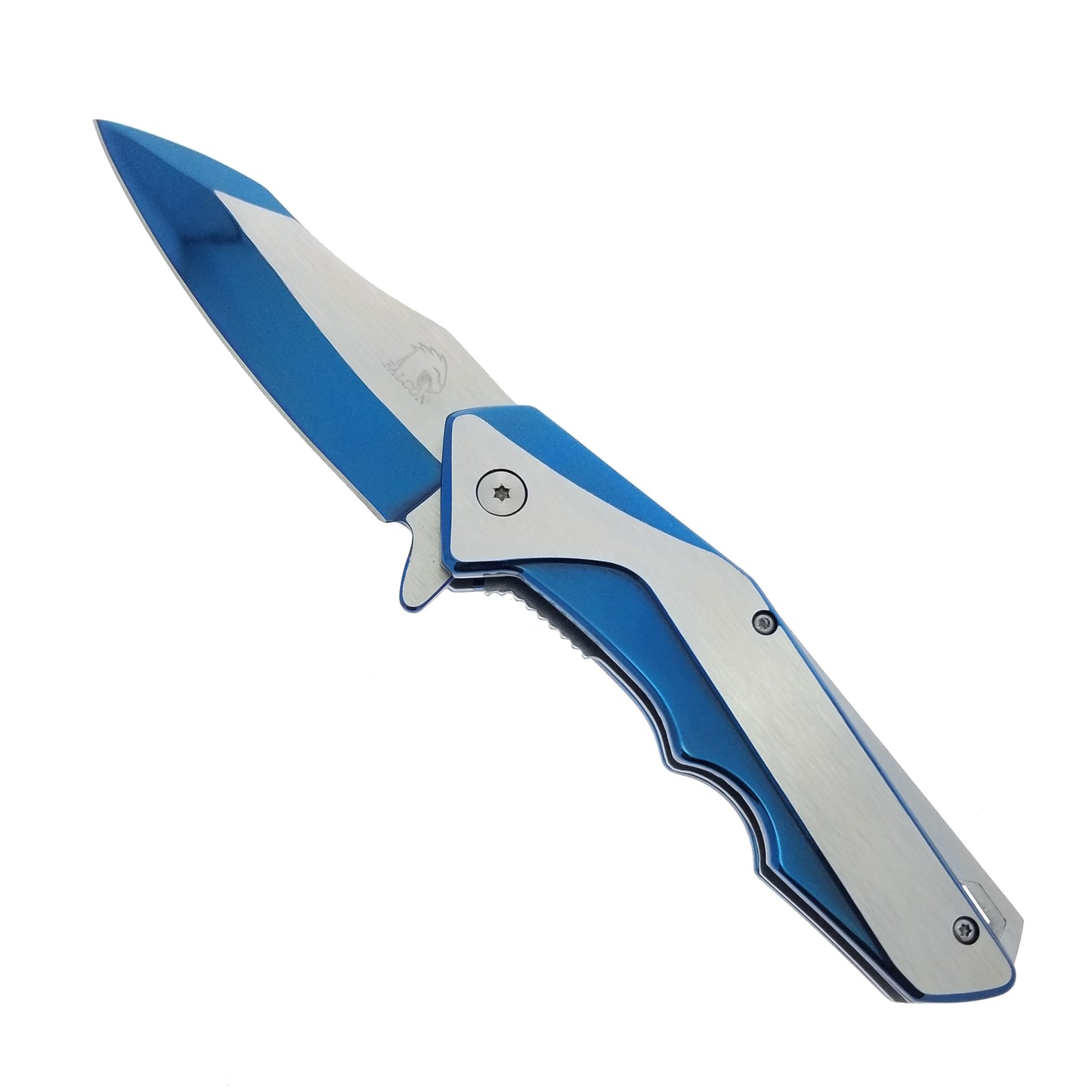 Falcon 8" Blue and Silver Spring Assisted Pocket Knife