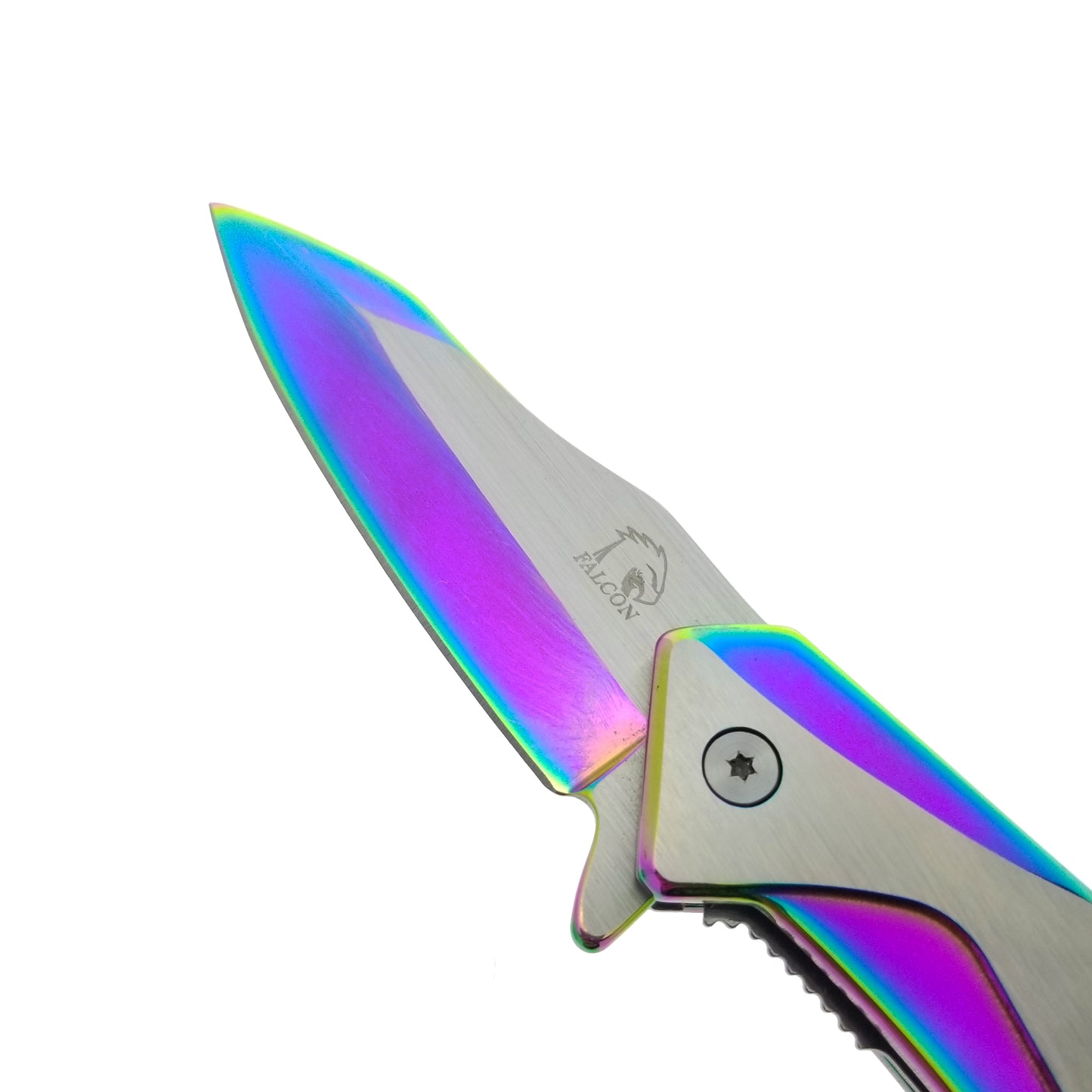 Falcon 8" Rainbow and Silver Spring Assisted Pocket Knife