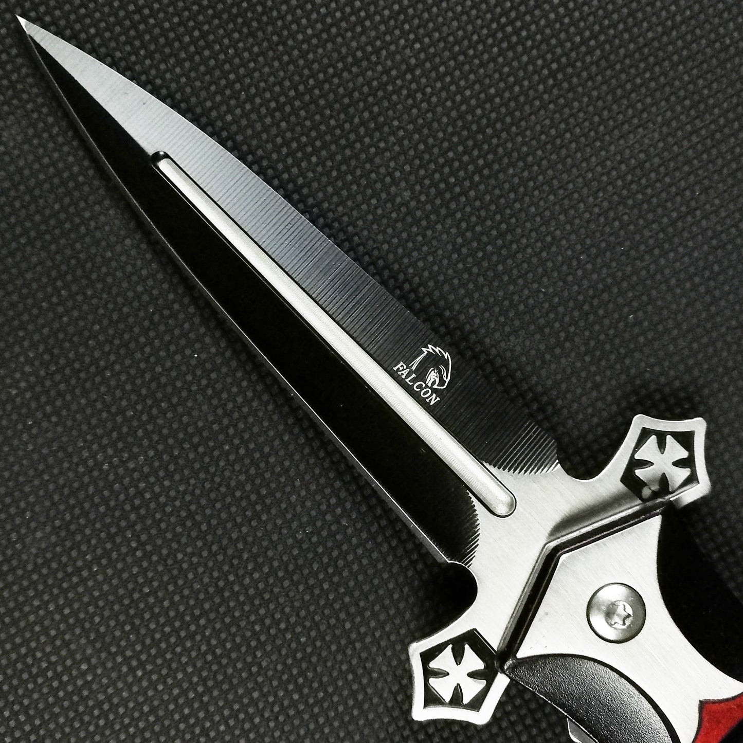 Falcon 8 1/2" Black & Red Cross Blade Spring Assisted Knife