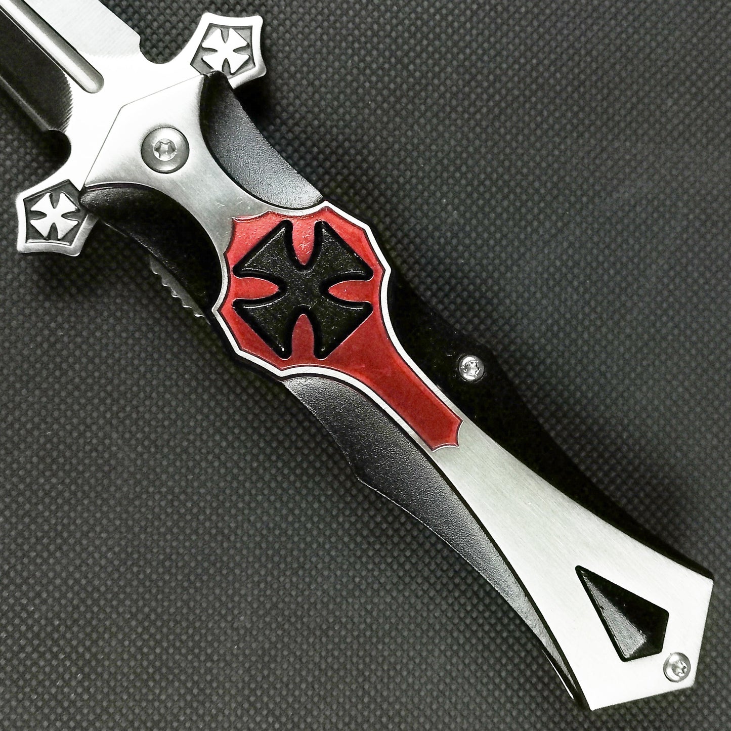 Falcon 8 1/2" Black & Red Cross Blade Spring Assisted Knife