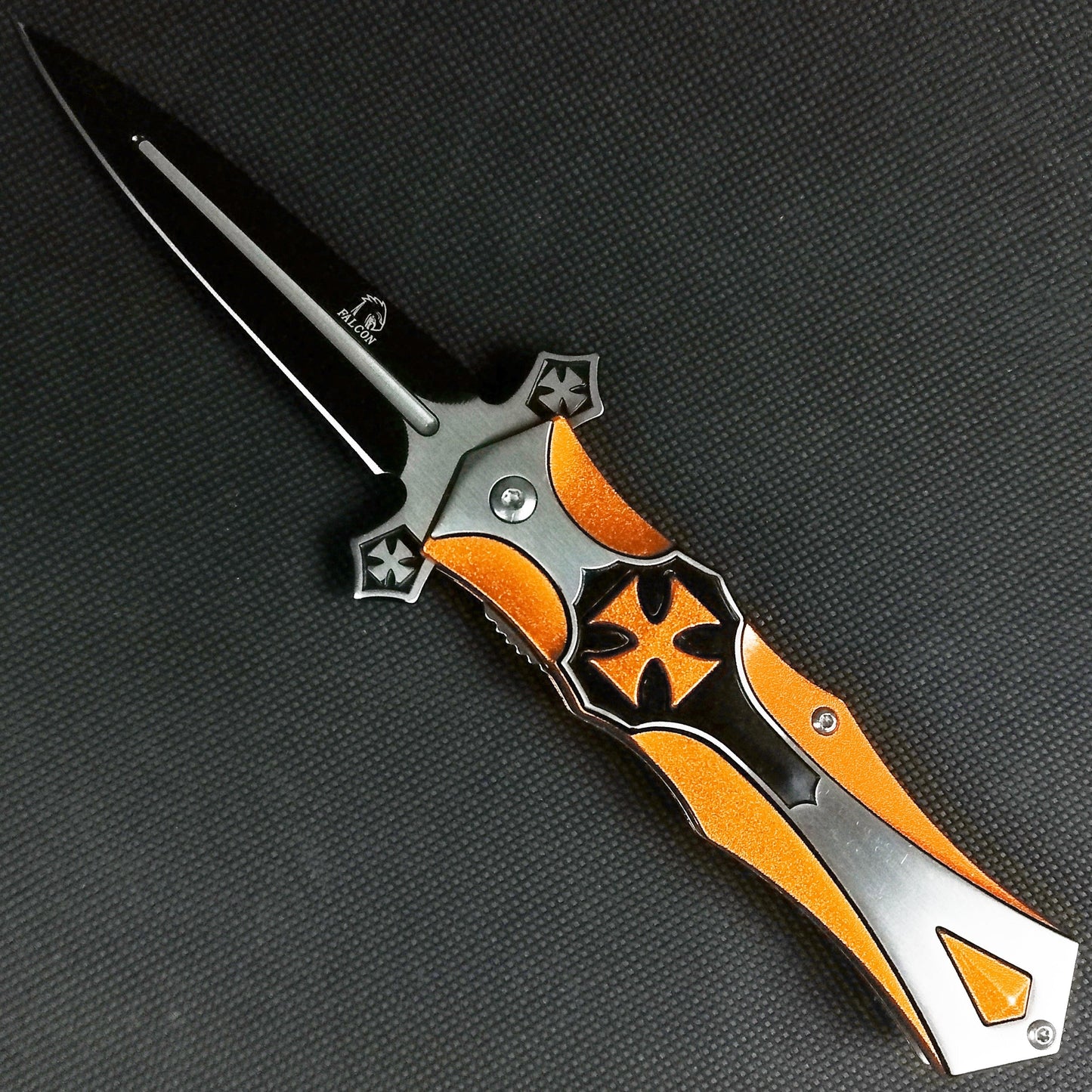 Falcon 8" Spring Assisted Iron Cross KnifeGold