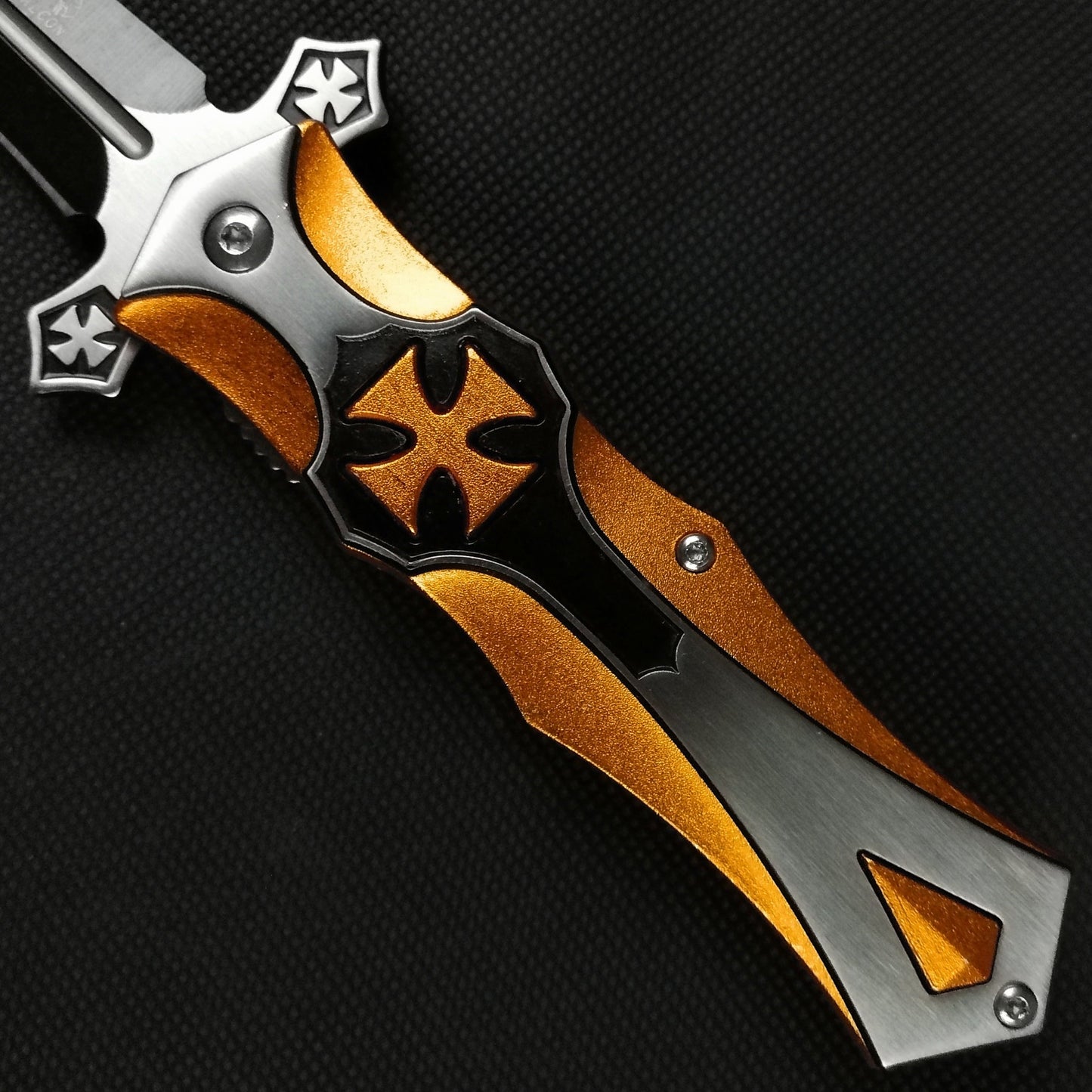 Falcon 8" Spring Assisted Iron Cross Knife Gold