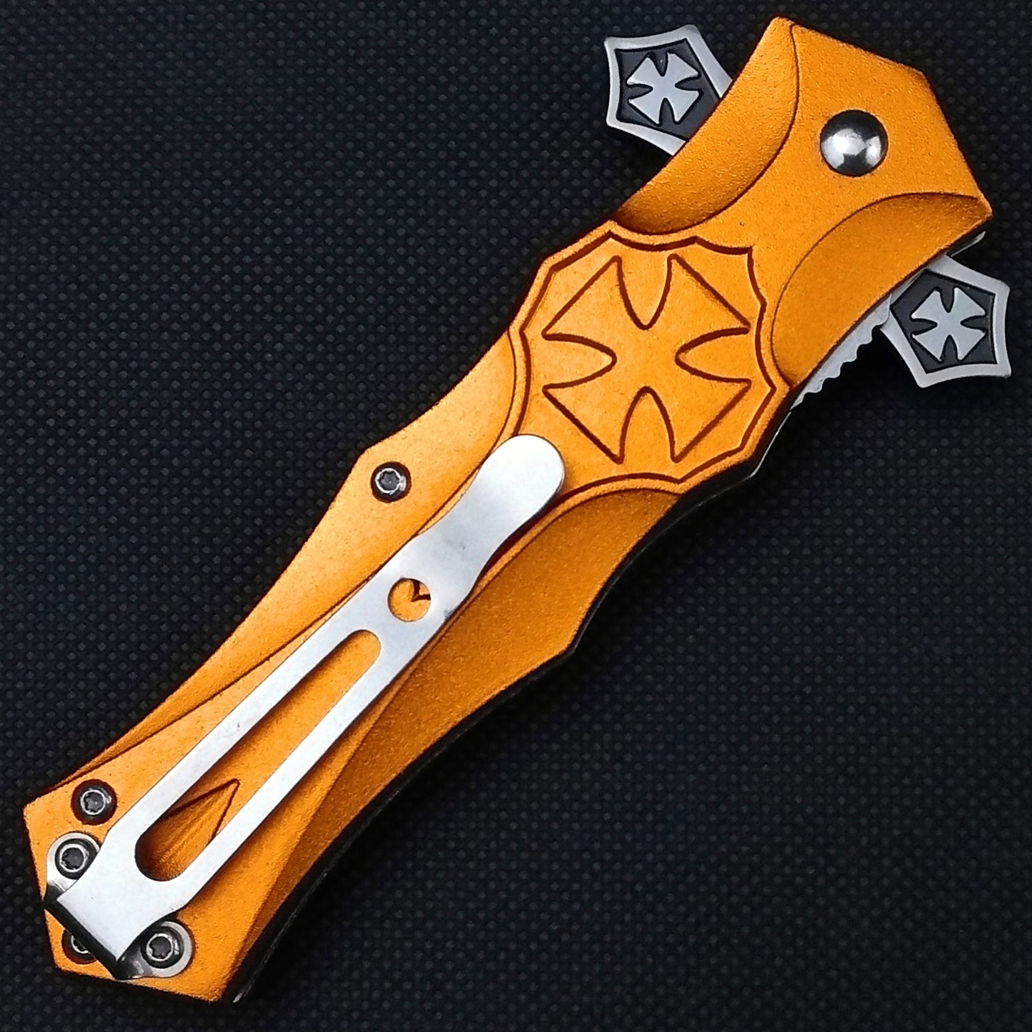 Falcon 8" Spring Assisted Iron Cross Knife Gold