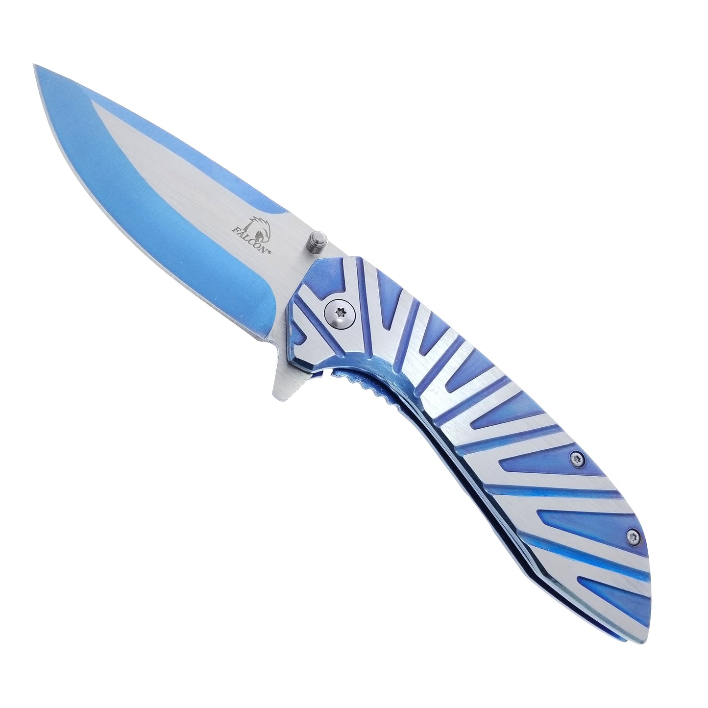 Falcon Pocket Knife Blue & Silver Steel Handle - 3" Blue & Silver Blade, 4.75"