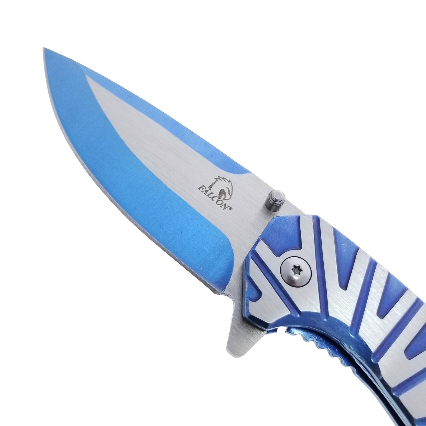 Falcon Pocket Knife Blue & Silver Steel Handle - 3" Blue & Silver Blade, 4.75"