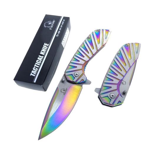 Falcon Rainbow & Silver Steel - Handle 3" Rainbow & Silver Blade, 4.75"