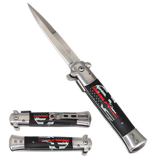 Falcon 8" Spring Assisted Pocket Knife Red Line Skull