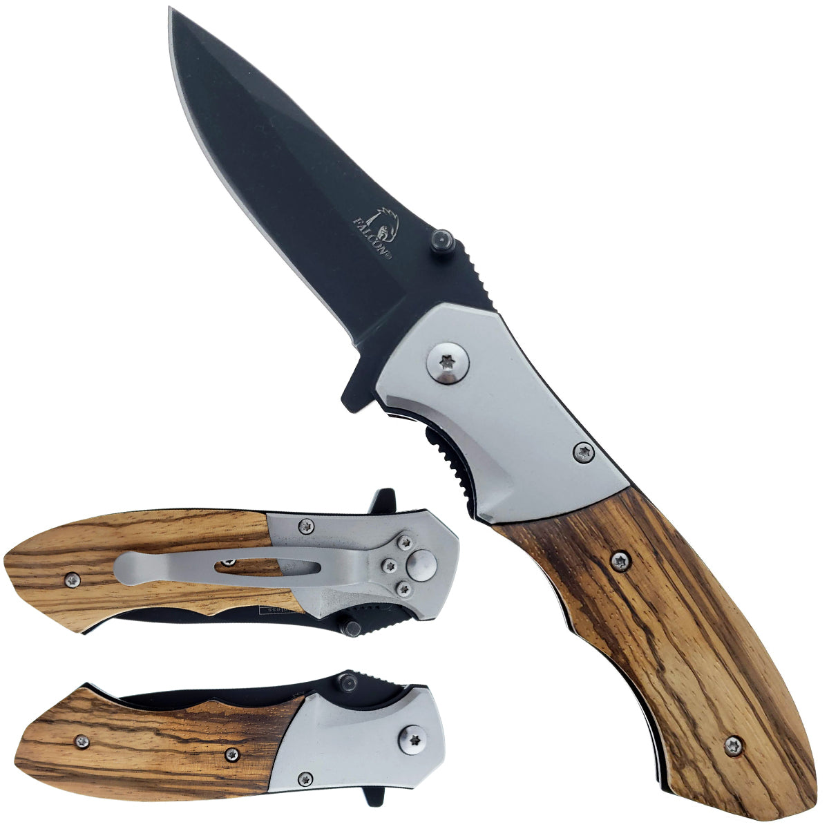 Falcon 7" Black Blade Spring Assisted Knife