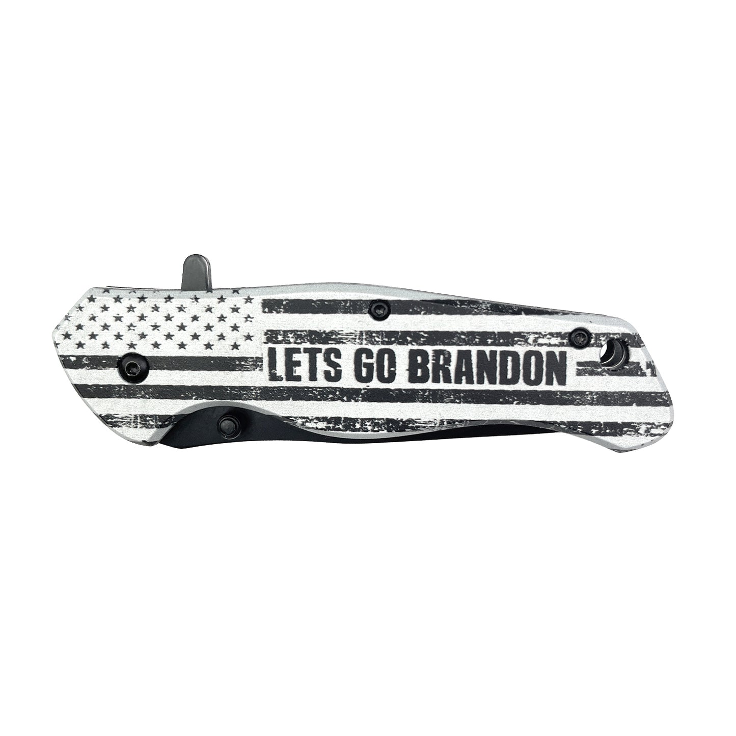 7 1/2 Spring Assisted Knife " Let's Go Brandon" Black & White