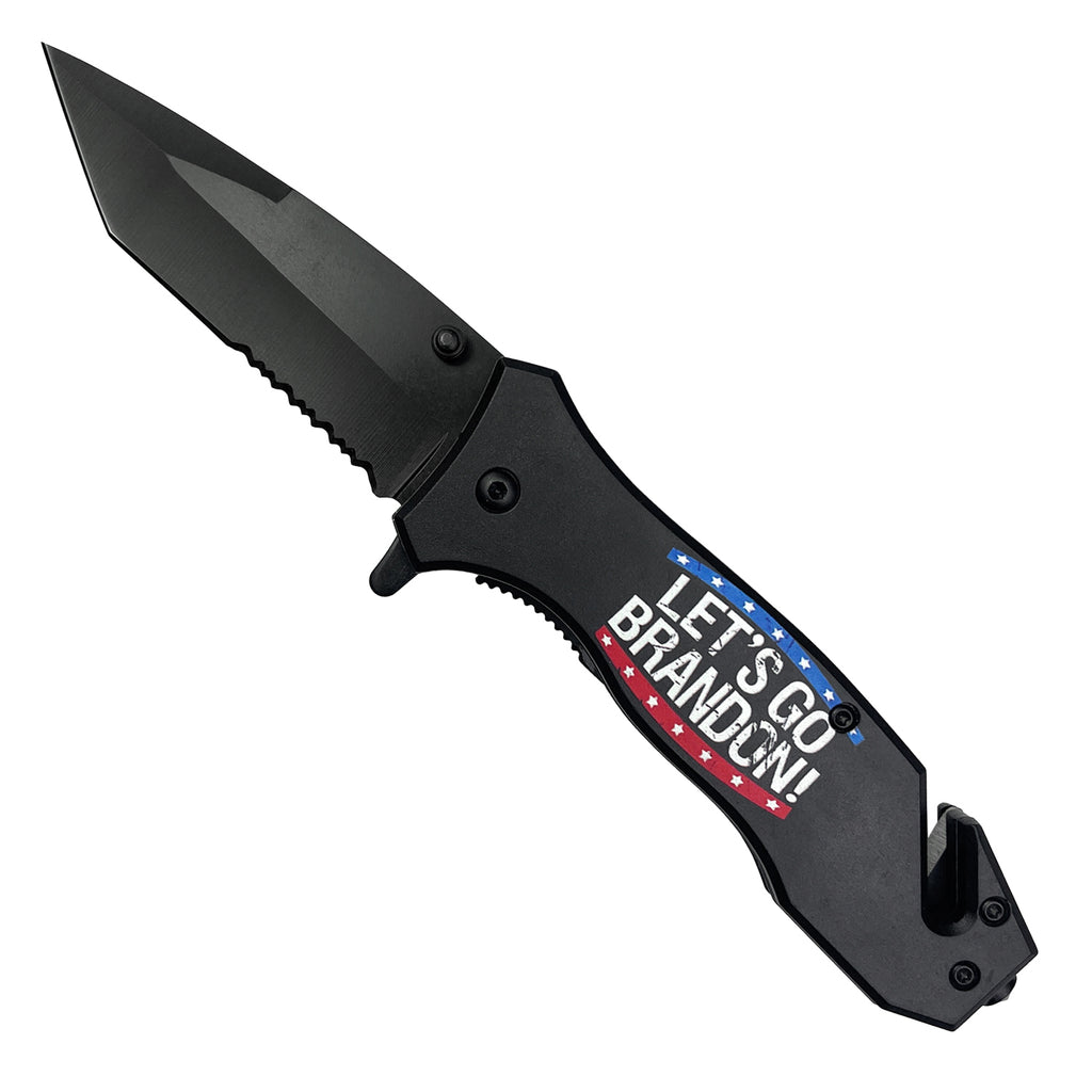 7 1/2 Spring Assisted Knife " Let's Go Brandon" Red & Blue