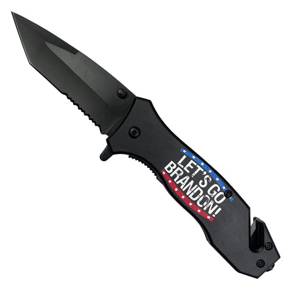 7 1/2 Spring Assisted Knife " Let's Go Brandon" Red & Blue