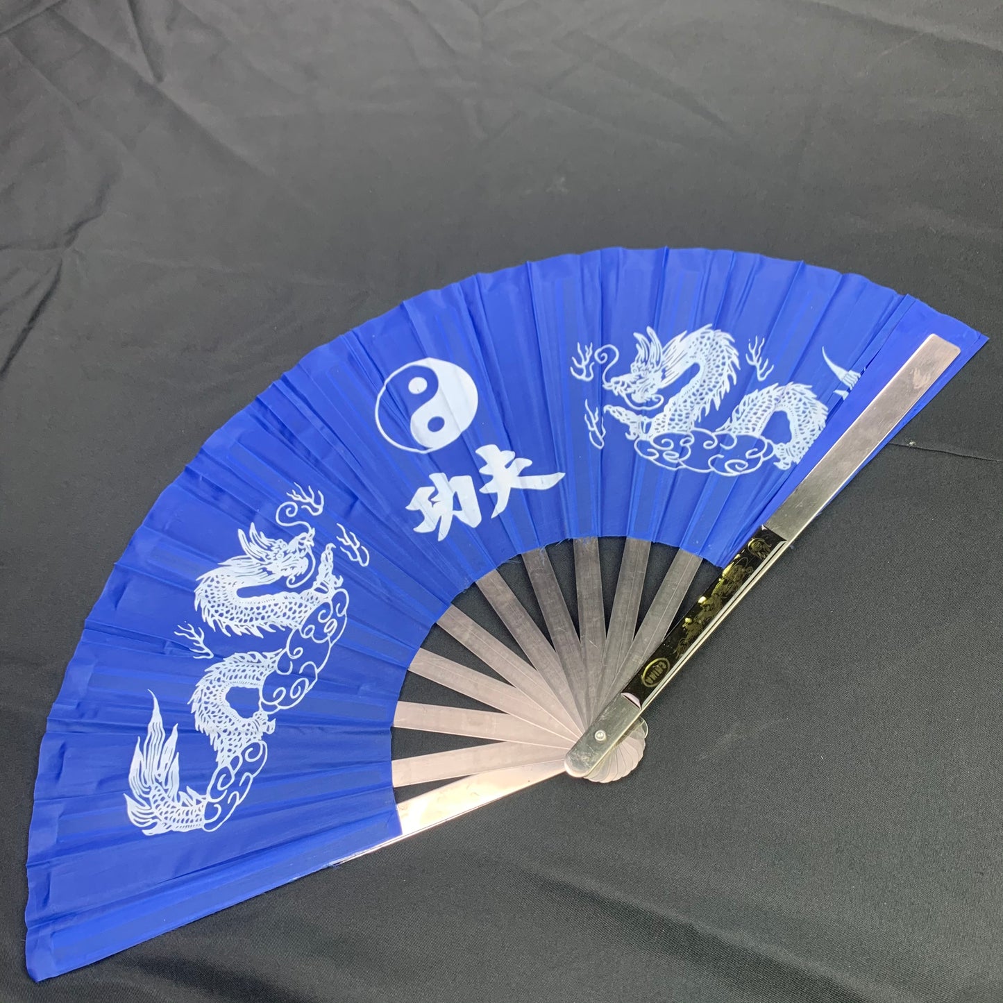 Black Kung Fu Fan in Blue
