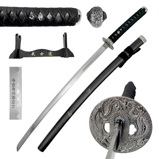 Samurai Sword with Dragon Tsuba, Black Saya.
