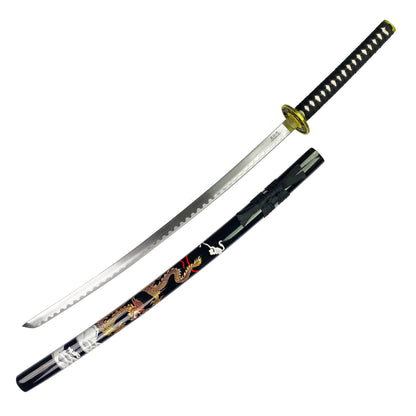 Bishamon Samurai Sword w/ Stand & Black Dragon Scabbard