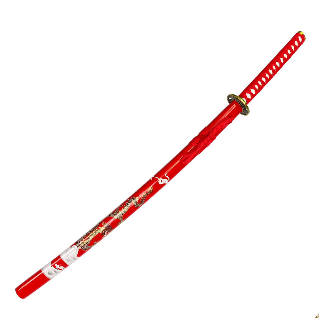 Bishamon Samurai Sword w/ Red Dragon Scabbard  & Stand