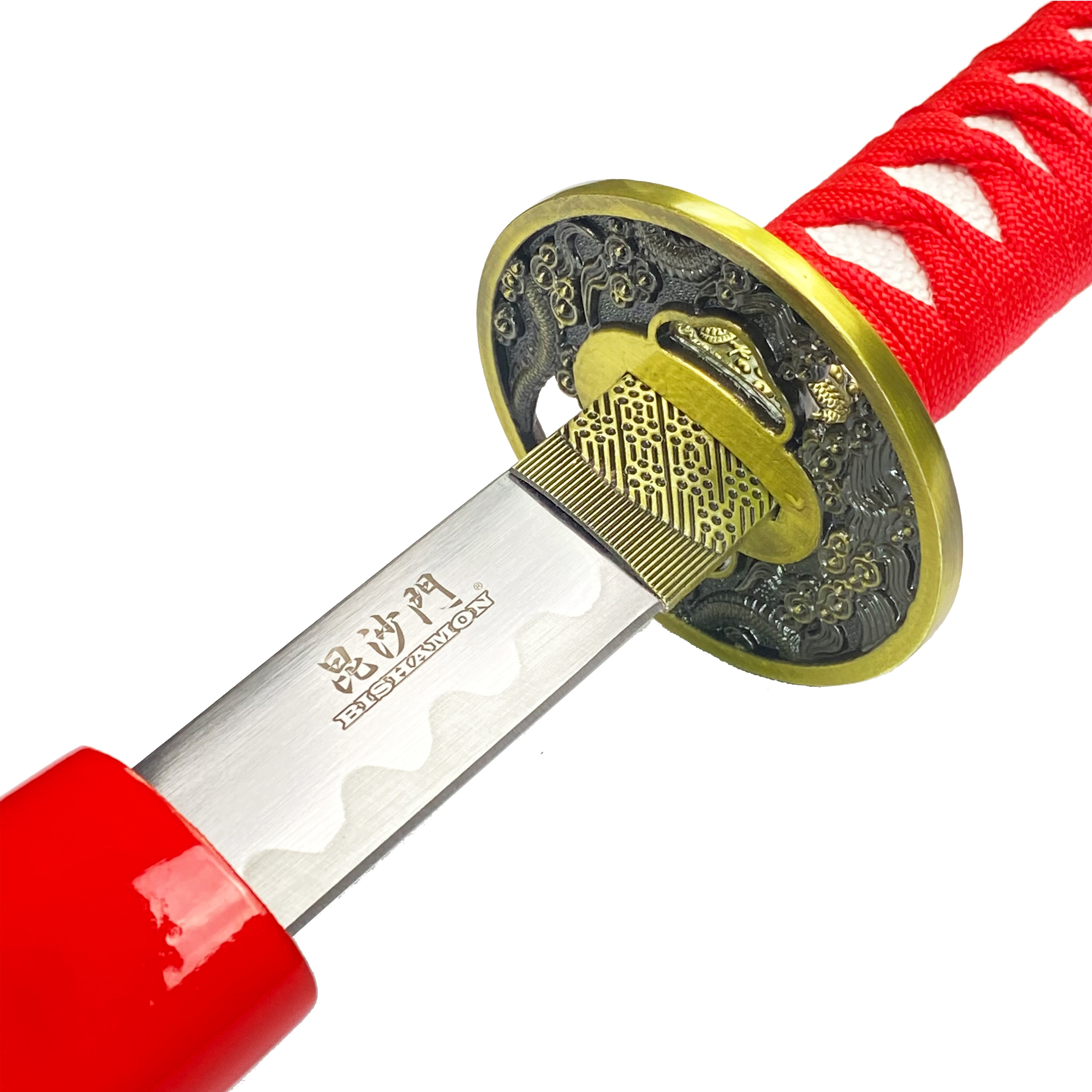 Bishamon Samurai Sword w/ Red Dragon Scabbard  & Stand