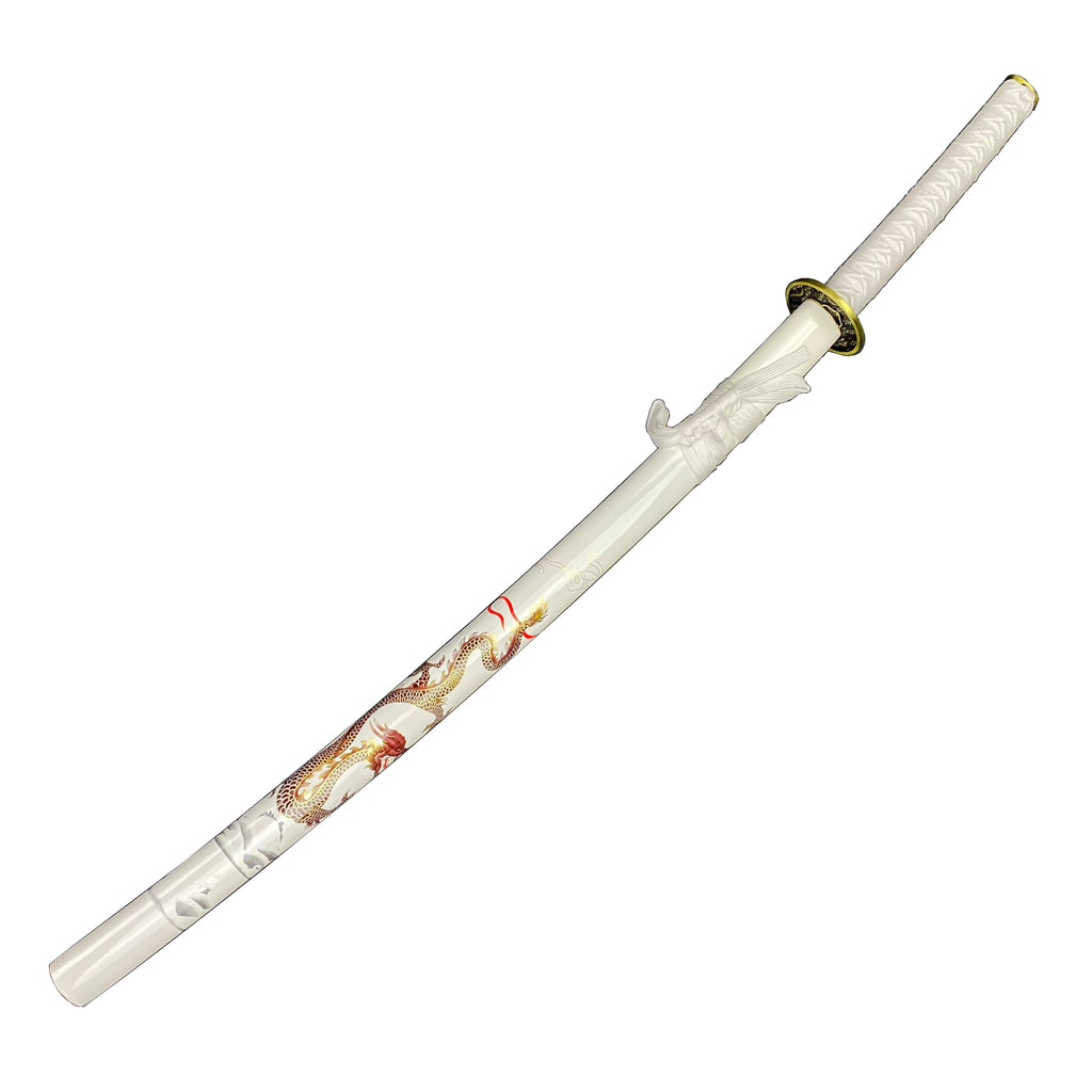 Samurai Sword White Dragon Scabbard w/ Stand