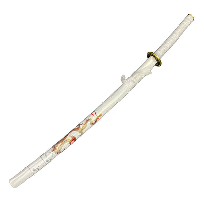 Samurai Sword White Dragon Scabbard w/ Stand