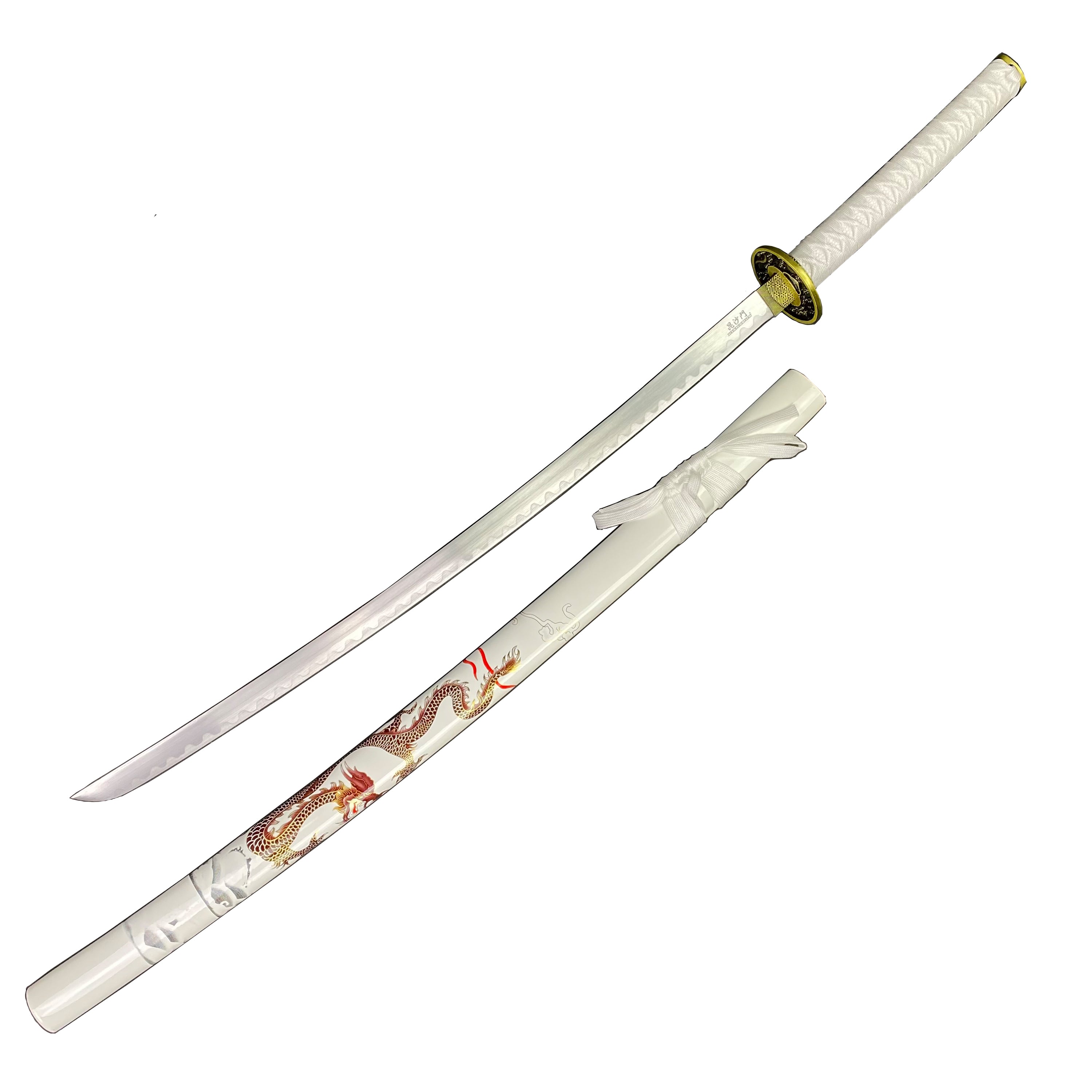 Samurai Sword White Dragon Scabbard w/ Stand