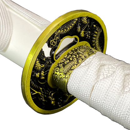 Samurai Sword White Dragon Scabbard w/ Stand
