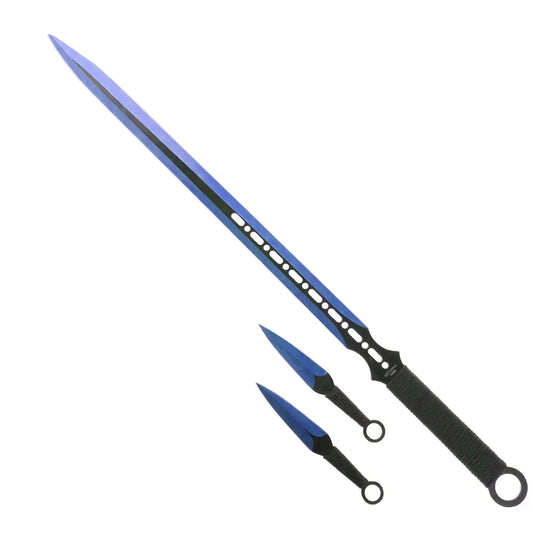 Tactical Master 27" Blue Machete with 2 pcs 6" throwing knife,