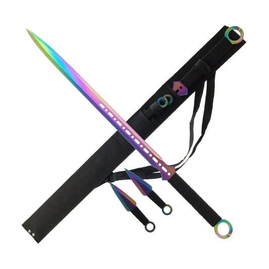 Tactical Master 27" Rainbow Machete with 2 pcs 6" throwing knife