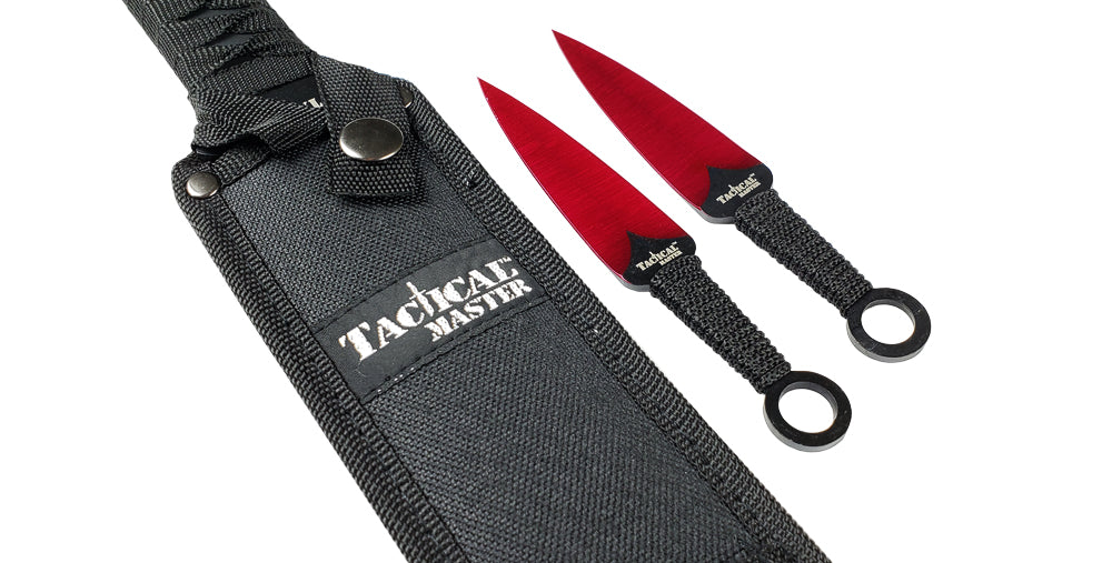 Tactical Master 27" Red Machete Tanto Blade with 2 pcs 6" throwing knife