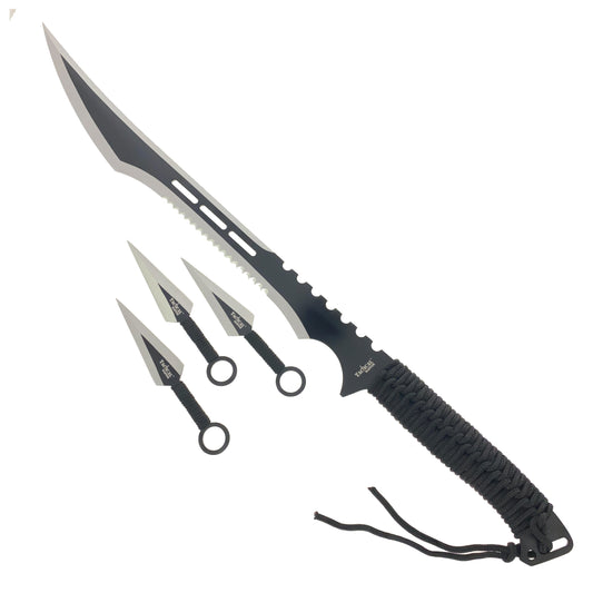 Tactical Master 28" Silver Machete  w/ 3 Pcs Throwing Knives