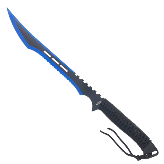 28" Blue Machete w 3 Throwing Knives